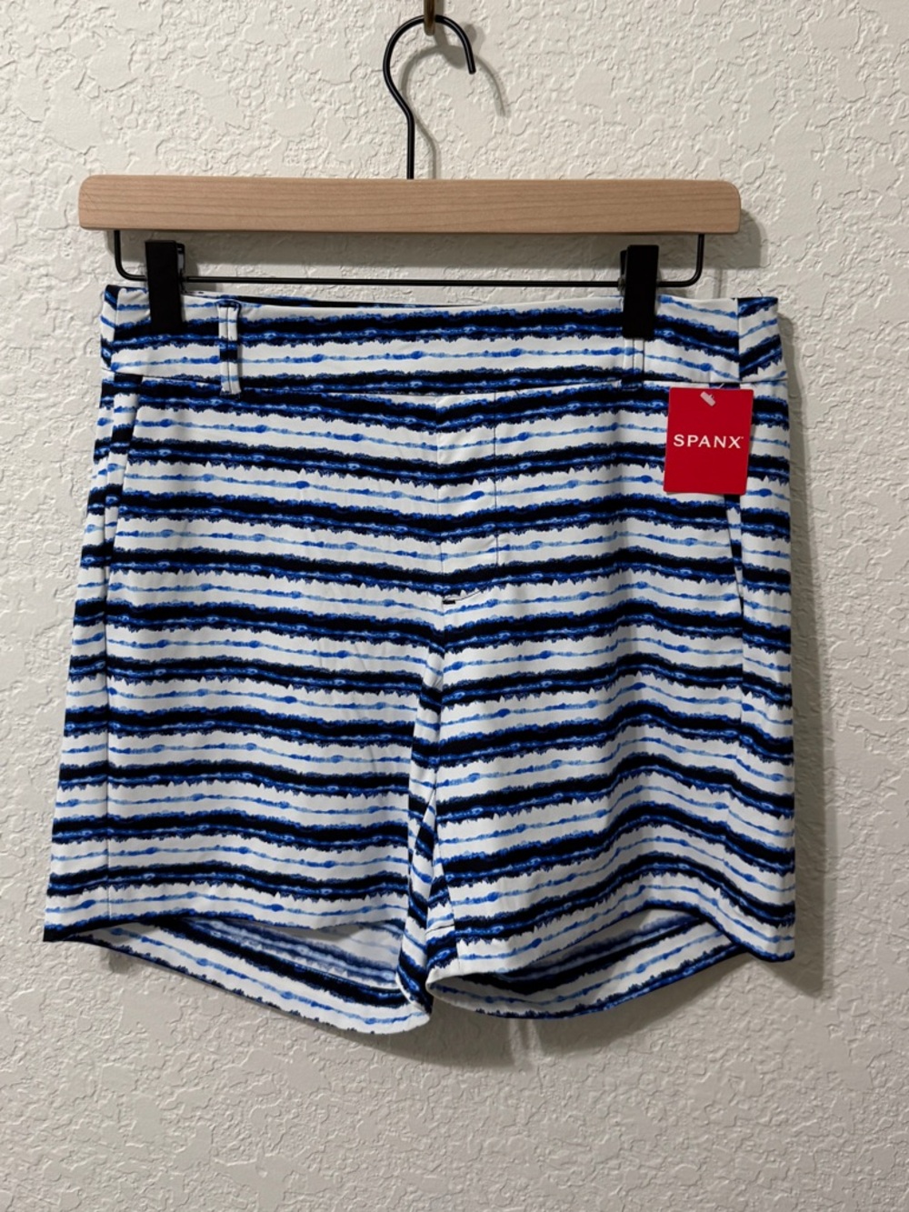 SPANX Blue & White Striped Women’s Shorts - Stretch Waistband
